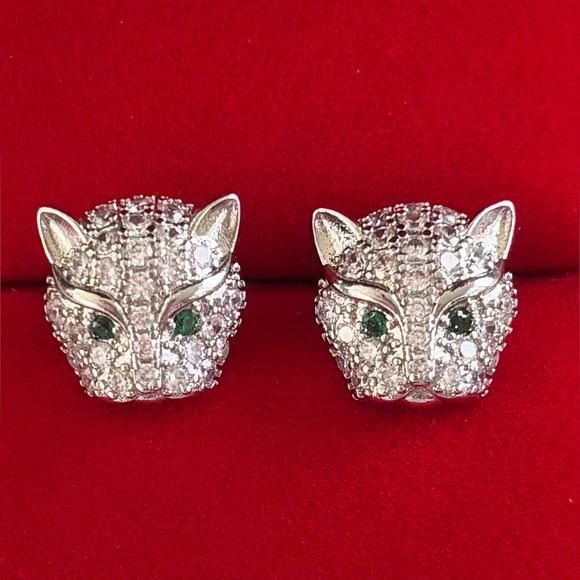 Panther Sterling Silver CZ Stud Earrings